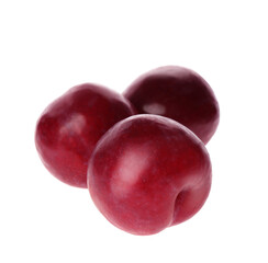 Fototapeta na wymiar Delicious fresh ripe plums isolated on white