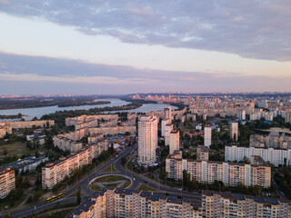 Aerial view of a densely populated sleeping area of ​​the Kiev metropolis