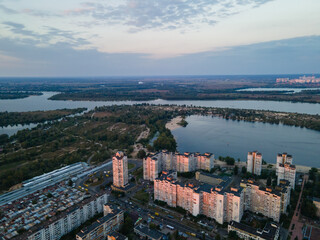 Aerial view of the outskirts of the city and the nature beyond