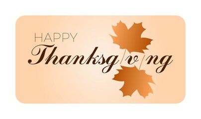 Happy Thanksgiving Day celebrations greeting card design with hanging maple leaves on grey background.