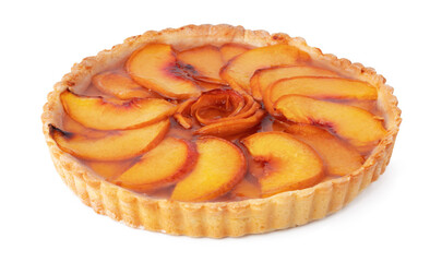 Peach tart pie isolated on white background