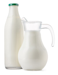 Glassware full of fresh milk isolated on white