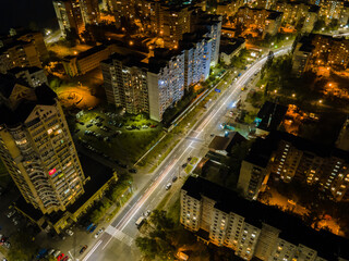 Fototapeta na wymiar Aerial view of the Obolon district in Kiev at night