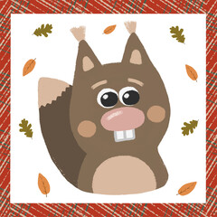 Autumn vector illustration with a squirrel. 