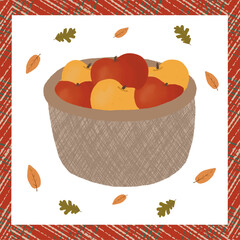 Autumn vector illustration with a basket of apples. Can be used for Thanksgiving day.