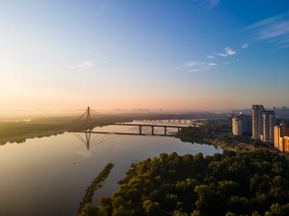 Fototapeta na wymiar Aerial view of the north bridge across the Dnieper