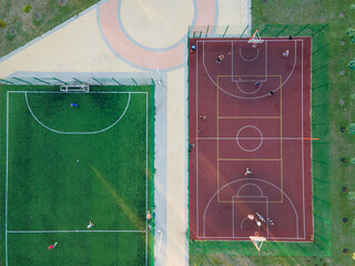 Aerial view of a basketball court outdoors