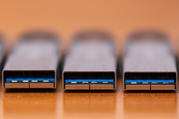 Macro shot of a row of USB memory sticks