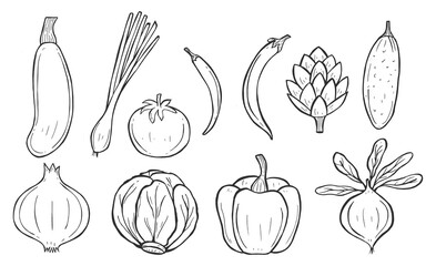 Outline contour vegetables set