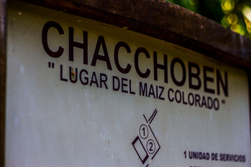 Entrance sign to Chacchoben ruins Mexico