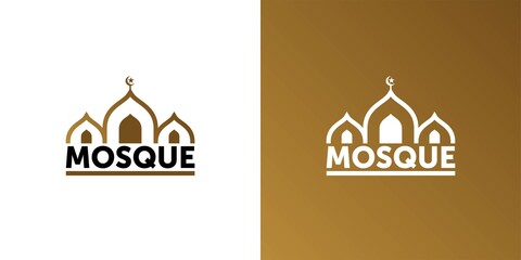 Gold Arabic doors and mosque architecture art logo vector set design