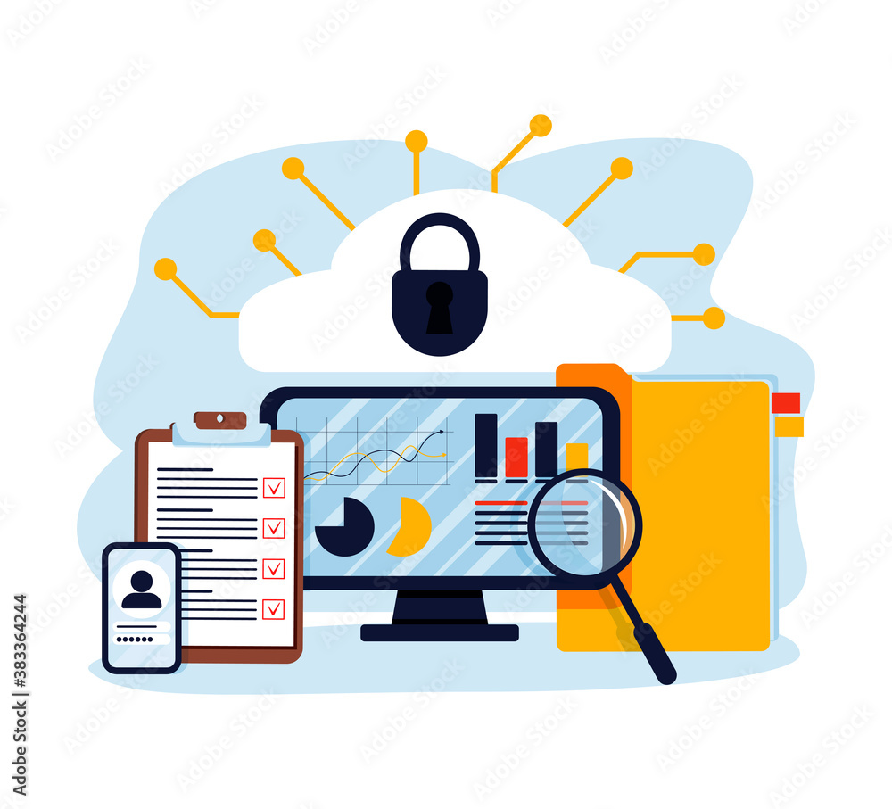 Poster computer device data cloud storage security flat design vector illustration