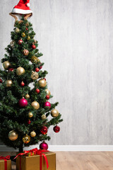 Decorated Christmas tree with copy space