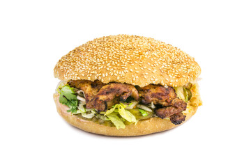 Burger with chicken isolated on white