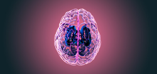 3D rendering transparency brain illustration glowing on pink BG