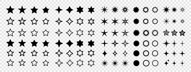 Stars set. Star vector icon. Rating Star icon. Star icon in flat style. Stars icons set isolated on transparent background. Vector