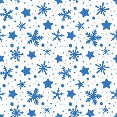 Christmas greeting card with hand drawn stars and snowflakes sea