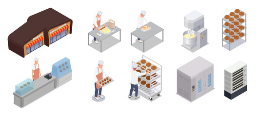 Bakery Isometric Icons Set