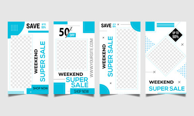 Bundle of Editable banner Social Media story template. Black and Blue with stripe line shape. Suitable for social media stories post and web mobile ads.