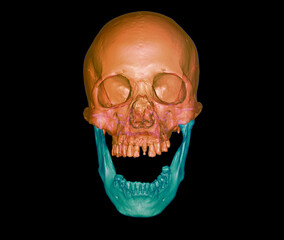 3D rendering orange and green skull isolated on dark BG