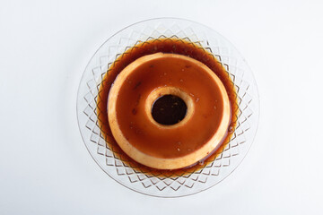 Delicious condensed milk pudding. Brazilian dessert. Top view.