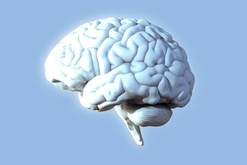 3D rendering illustration bright brain glowing on light gray BG