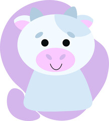 Cute gray cow on a colored background. Vector icon with a bull. Stock illustration for logo, design, avatar, print for clothing and office with the symbol of the new year 2021