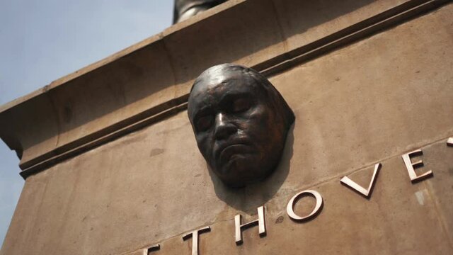 The Bronze Face of Beethoven on a Monument in Alameda Central