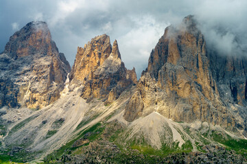 Mountain landscape along the road to Sella pass, Dolomites