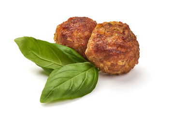 Baked meatballs, isolated on white background