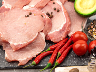 Fresh meat is cut into steaks