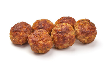 Baked pork meatballs, isolated on white background