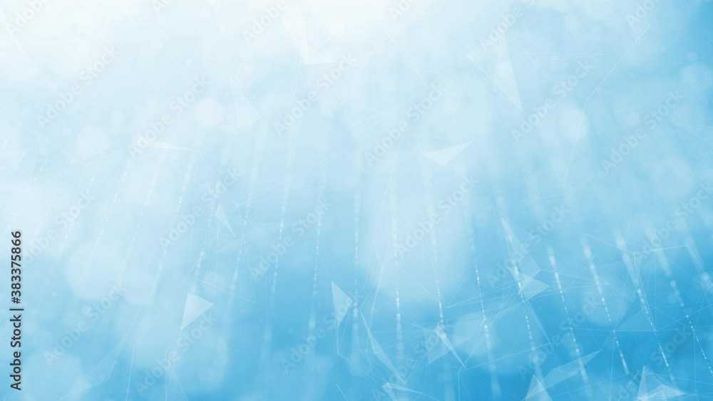Poster loop features animated technology based shapes, connected white lines and blurry dots and triangles 