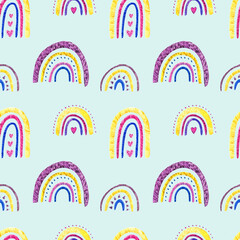 Rainbow clipart. Baby cute rainbow watercolor illustration. Isolated on white background. Cute magical rainbow, scandi nursery, fun pink pretty. Seamless pattern.