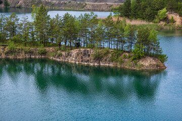 Summer Basalt Pillars Geological Reserve and Basaltove lake, Kostopil district of Rivne region, Ukraine.