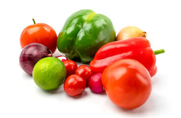 Fresh vegetables on white background with place for text