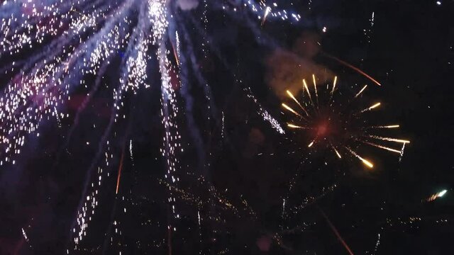 Colorful fireworks in Utah, wide aerial