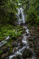 Picturesque summer Yalyn waterfall, higest waterfall in Ukrainian Carpathian Mountains, Marmaros