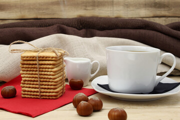 Milk coffee and fresh biscuits for breakfast