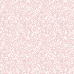 Vector seamless pattern with leaves and curls. Monochrome abstract floral background. Stylish monochrome texture.