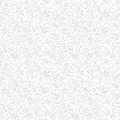 Vector seamless pattern with leaves and curls. Monochrome abstract floral background. Stylish monochrome texture.
