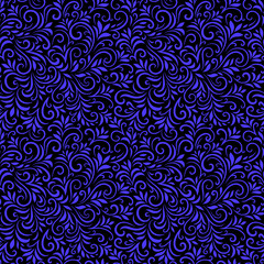 Vector seamless pattern with leaves and curls. Monochrome abstract floral background. Stylish monochrome texture.