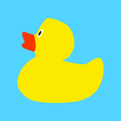 Vector illustration of duck. Duck toy flat icon. Duck cartoon illustration. Bath baby toy. Rubber duck.