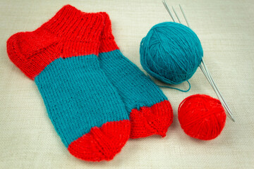 Socks made of multi-colored woolen threads