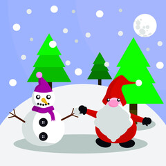 Snow Man and Santa Claus. Christmas.