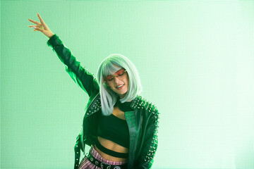 Beautiful woman illuminated by led lights