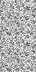Vector seamless pattern with leaves and curls. Monochrome abstract floral background. Stylish monochrome texture.
