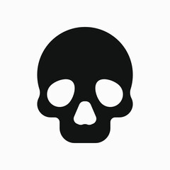 Black vector illustration of skull isolated on white background. Skull icon symbol. Pirate skull icon. Simple logo vector template. Halloween symbol.