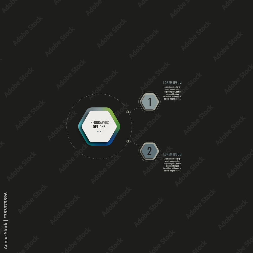 Fototapete infographic template with two hexagonal elements on a black background. modern business process visu