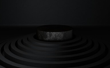 Minimal black 3d rendering schene for product design with circle podium